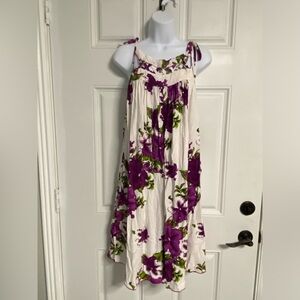 D5- ALOHA FASHION Purple Floral Tie-Strap Summer House Dress